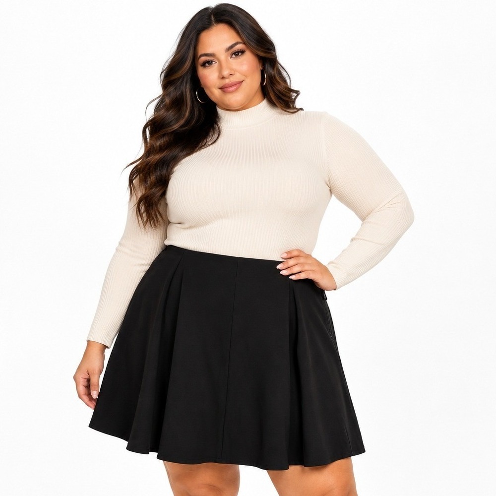 Montgomery Post Black Pleated Mini Skirt XXL NWT Side Zip Stretch